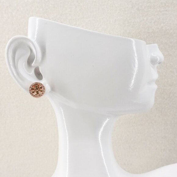 Tory Burch Miller Pavé Stud Earrings Rose Gold/Crystal OS - Picture 7 of 14
